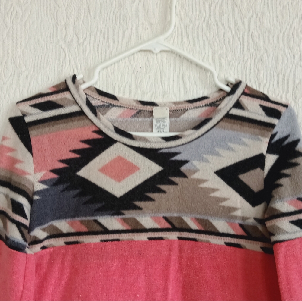 7th Ray Pink Tribal Knit Crew Neck Sweater Lightweight Soft Dopamine Western SM - Picture 2 of 15